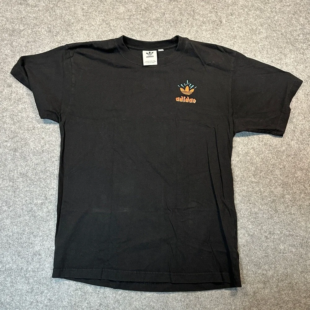 Adidas Originals Surf Wave Graphic T-Shirt Medium Black Cotton Trefoil Logo